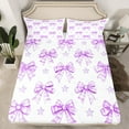 thumbnail image 2 of Castle Fairy Cartoon Plaid Bow Knot 3Pcs Twin Sheet Sets for Teens Girls,Stars Print Twin Fitted Sheet,Dreamy Princess Breathable Flat Sheet,Breathable Home Decor, 2 of 7
