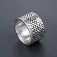 thumbnail image 3 of HOOUN 13mm Grid Pattern Men's Big Band Ring Stainless Steel Biker Retro Wedding Ring-10, 3 of 3