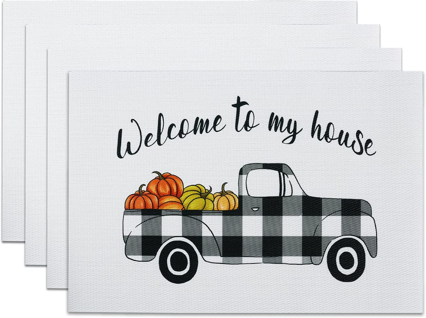 Nutksea Fall Farmhouse Placemats Set of 4，Buffalo Check Placemats for