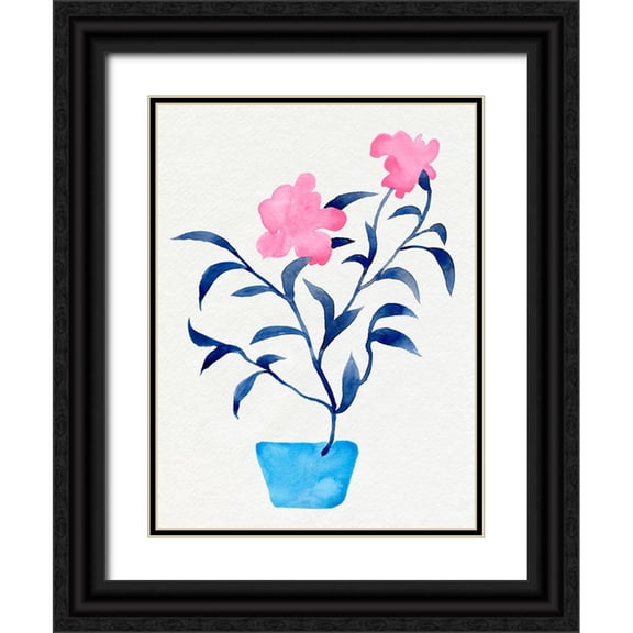 Green, Jacob 12x14 Black Ornate Wood Framed with Double Matting Museum Art Print Titled - Hot Pink Hibiscus II