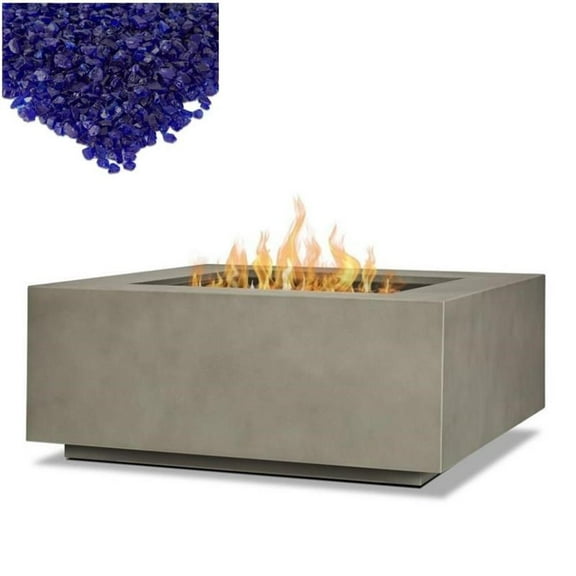 Home Square 2-Piece Set with Square Propane Fire Table Fire Glass