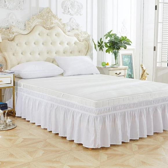 Qiilu Elastic Polyester Bed Skirt Ruffle Easy Fit Spread Cover Valance , Elastic Bed Skirt, Bed Ruffle