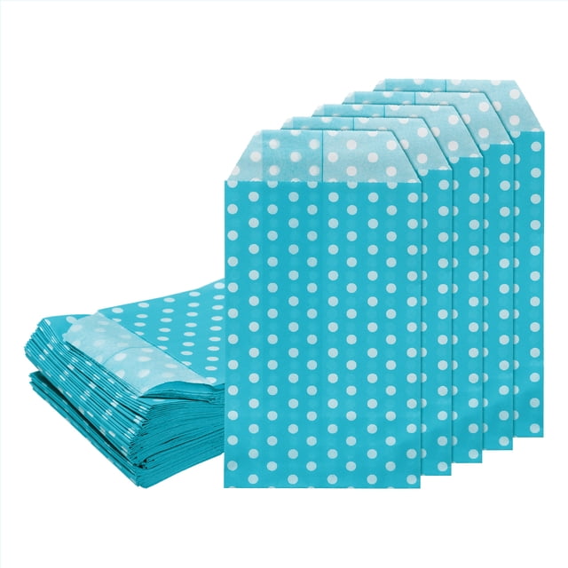 Uxcell 100Pcs Bolsas de Papel Kraft, 6" x 3" Bolsas de Caramelo Impermeables, Bolsas de Favor Planas, Bolsas de Regalo Pequeñas, Puntos Azules