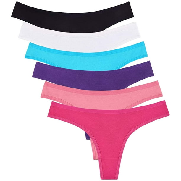 6 Pack Women's Cotton Thongs Breathable Bikini Panties Underwear 