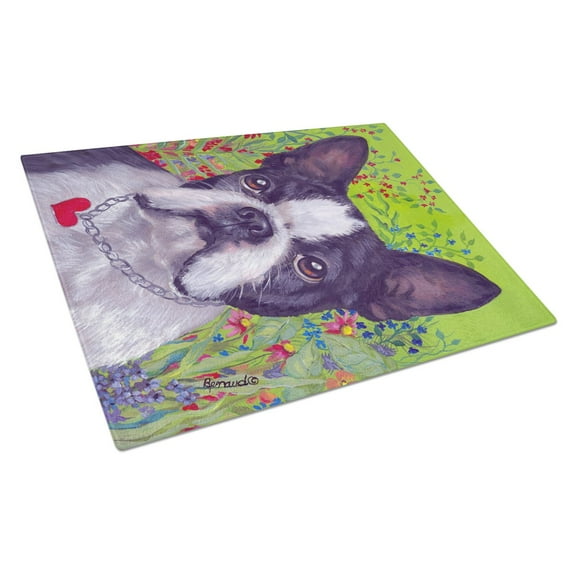 Carolines Treasures PPP3034LCB Boston Terrier Jungle Glass Cutting Board Large, 12H x 16W, multicolor
