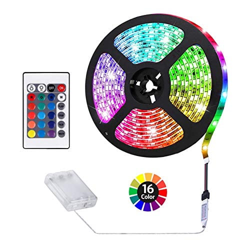 Battery Powered LED Strip Lights, RF Remote Controlled, Multi-Color Changing, DIY Indoor and Outdoor Decoration, 6.56ft/2M, Waterproof