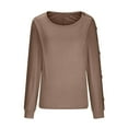 thumbnail image 6 of HAiming Women's Fall Winter Crewneck Shirts Solid Color Long Sleeve Button Tops Plus Size Casual Loose Pullover Blouse, 6 of 8