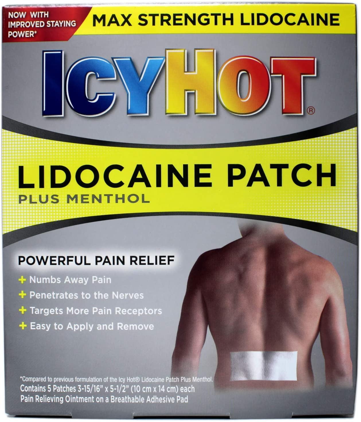 Icy Hot Lidocaine Patch Plus Menthol 5 ea (Pack of 3), 4 Lidocaine By