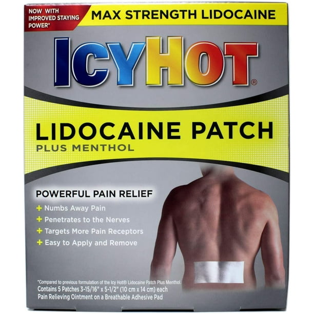 Icy Hot Lidocaine Patch Plus Menthol 5 ea (Pack of 3), 4 Lidocaine By