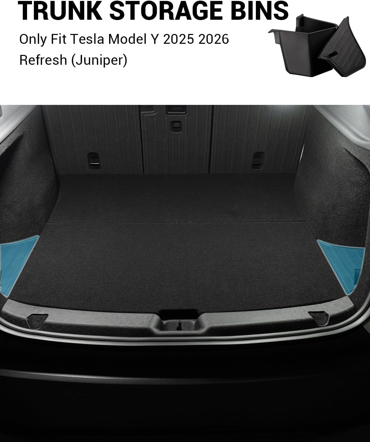 2025 2026 Tesla Model Y Juniper Trunk Organizer Trunk Storage Bins with TPE Lid Waterproof Rear Trunk Side Storage box Model Y Juniper (Standard, Premium & Performance 2025/2026) Accessories