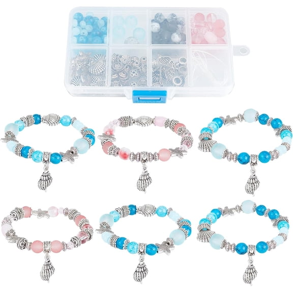 1 Box 6 Set Ocean Anklet Bracelet Making Kit Ocean Charms Bulk Hawaii Glass Beads for Jewelry Making Kits Beginners Starter Adult DIY Bead Kits Craft Suppiles Colorful DIY