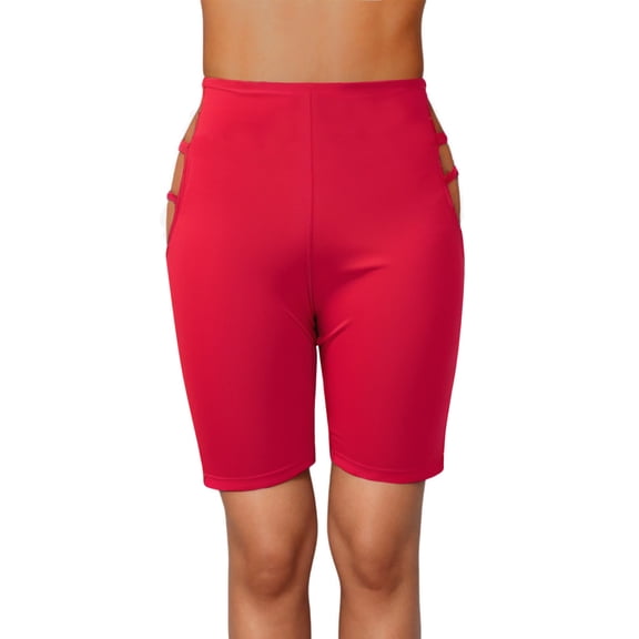 ZQUUVOU Women's High Waist Workout Shorts Stretchy Tummy Control Yoga Biker Running Shorts Shaping Hip Lifting Pants Red B