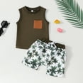 thumbnail image 2 of XUELUO Baby Boys Casual Outfit Sets Summer Coconut Tree Print Crew Neck Sleeveless T Shirt Tops And Shorts 2 Piece Holiday Wear,Brown,18-24 Months, 2 of 9