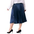 thumbnail image 3 of Agnes Orinda Women's Plus Size Pleated Stretchy High Waist Metallic Shiny Midi Skirt 3X Dark Blue, 3 of 6