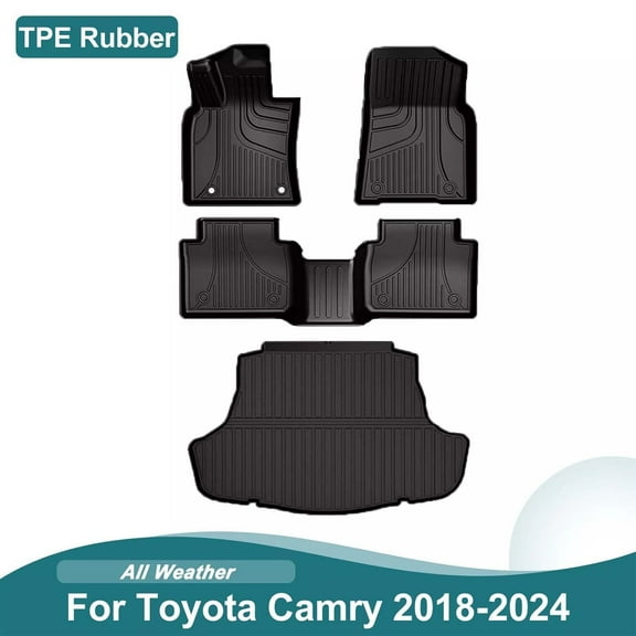 IKABEVEM Car Floor Mats & Cargo Liner TPE Rear Trunk Mat Set For Toyota Camry 2018-2024 All Weather Liners Protection