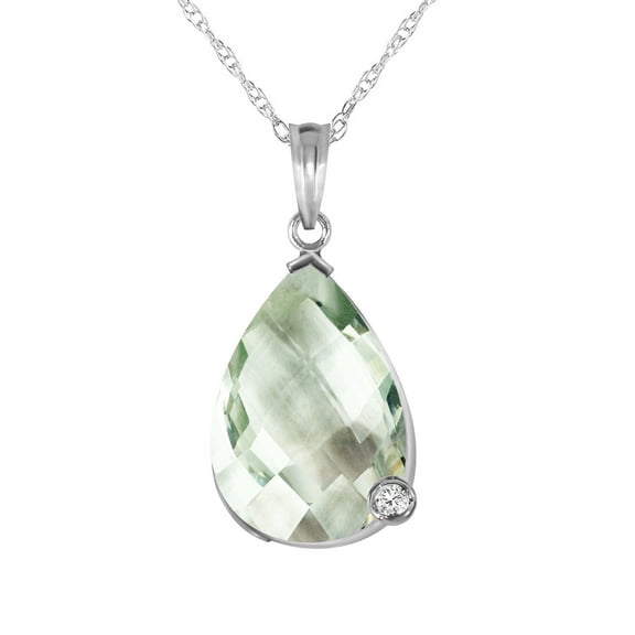 Galaxy Gold 14K White Gold 5.04 Carat Natural Briolette Checkerboard Cut Green Amethyst and Diamonds Necklace - Renewal & Love - 16" to 24" - Fine Jewelry for Women
