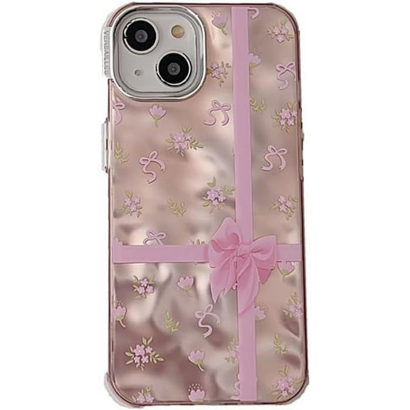 Cute Small Flowers Bows Water Ripple Phone Case Compatible with iPhone Case (Pink,iPhone 14)