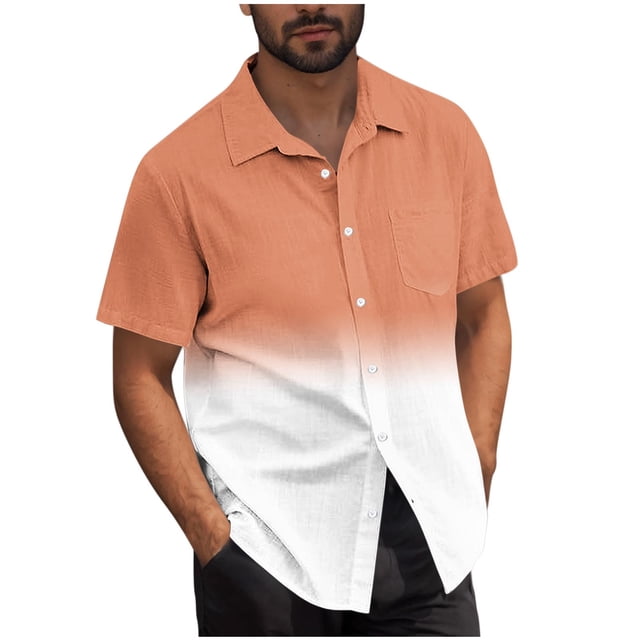 Mens Casual Manga Corta Botón Abajo Camisas Turndown Cuello Blusa de Impresión, Poliéster Ligero Top de la Moda para el Verano Al Aire Libre Y el Uso Diario