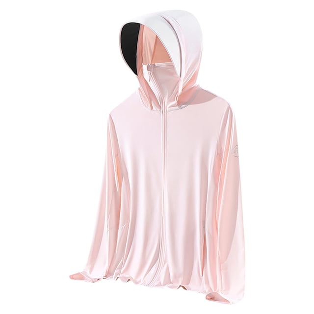 Économies d'Automne! srobpty Veste de Protection Solaire à Manches Longues pour Femmes, Femme Décontractée Solide Sport à Capuche Manches Longues Fermeture Éclair Anti-Soleil Haute Élasticité Rose, G