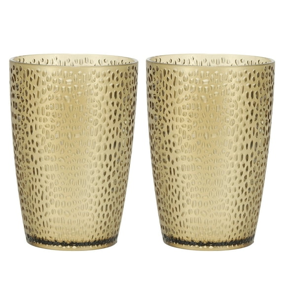 Uxcell Clear Plastic Reusable Drinking Glasses, 12.8oz Hobnail Drinking Glasses Set Plastic Water Cup Unbreakable Stackable for Beer Cocktail Water Juice Whiskey(Brown, 2Pcs)