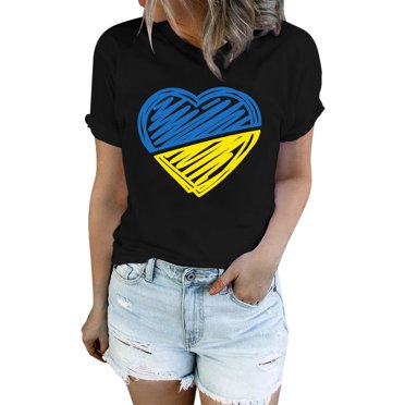 outfmvch t shirts for women fashion casual short sleeve ukraine print t shirt womens tops shirts for women black
