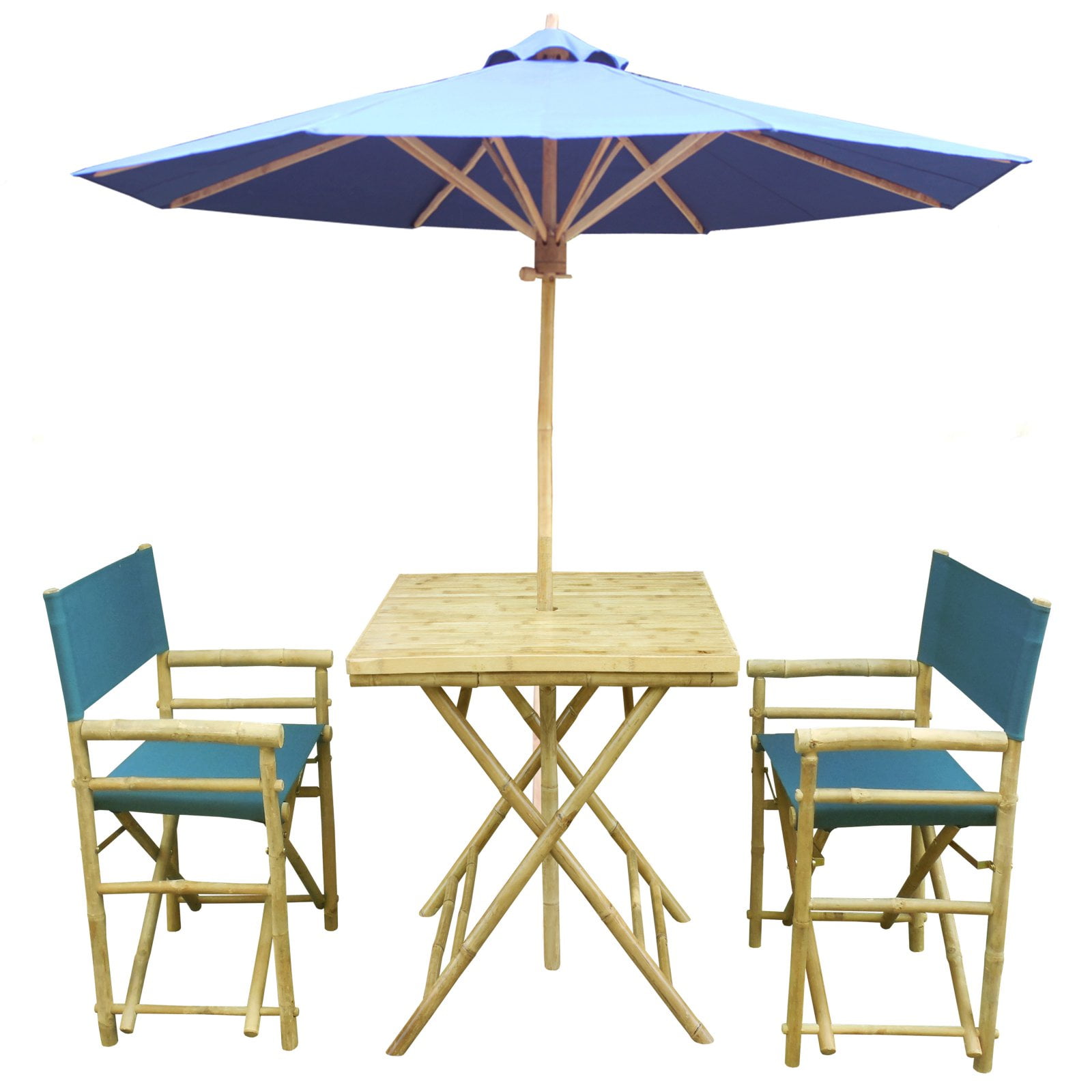 Statra Bamboo Square 3 Piece Patio Dining Set with Matching Umbrella