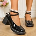 thumbnail image 4 of Xfvqtps Pearl Mary Jane Shoes for Women Patent Leather Round Toe Chunky Heel Buckle Strap Casual Dress Pumps with Ankle Strap Detail, 4 of 6