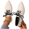 thumbnail image 4 of Aobny Wingtips Shoes Women Flat Shoes Business Casual Shoes Teacher Shoes Micro-Wedge Shoe Beige Pointy Toe Arch Support Lace-Up Summer Shoes,Size 36, 4 of 9