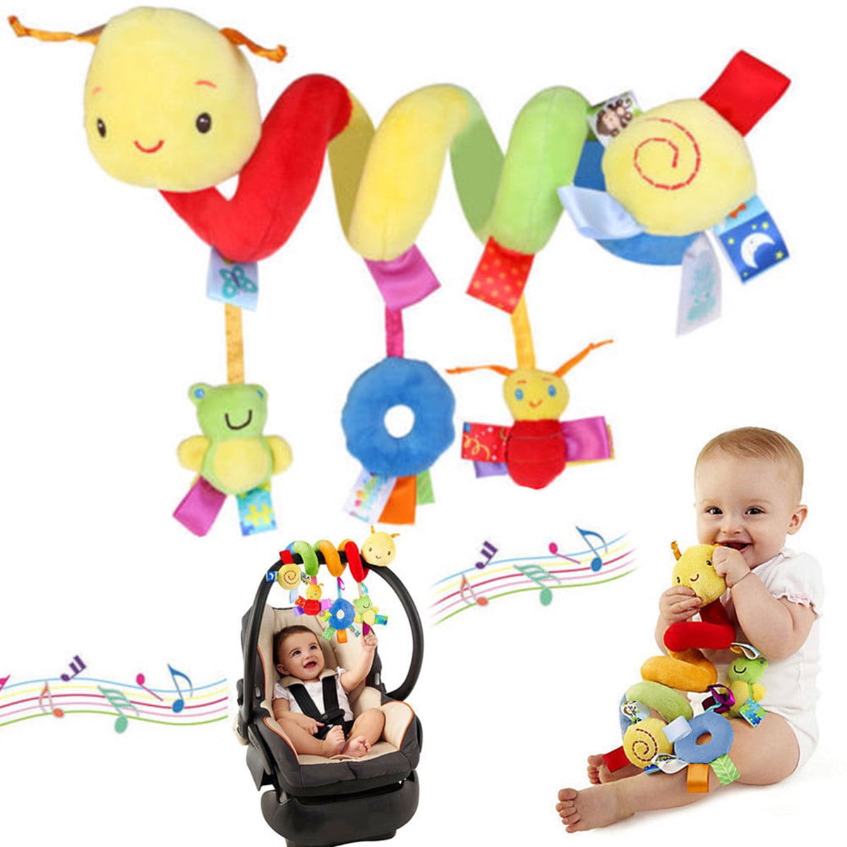 Elephant JERICETOY Baby Car Seat Toys Stroller Toys Crib Toys Infant Activity Spiral Plush Toys Hanging Stroller Toys for Baby Car Seat Stroller Bar Crib Bassinet Mobile with Music Squeaker Rattles 