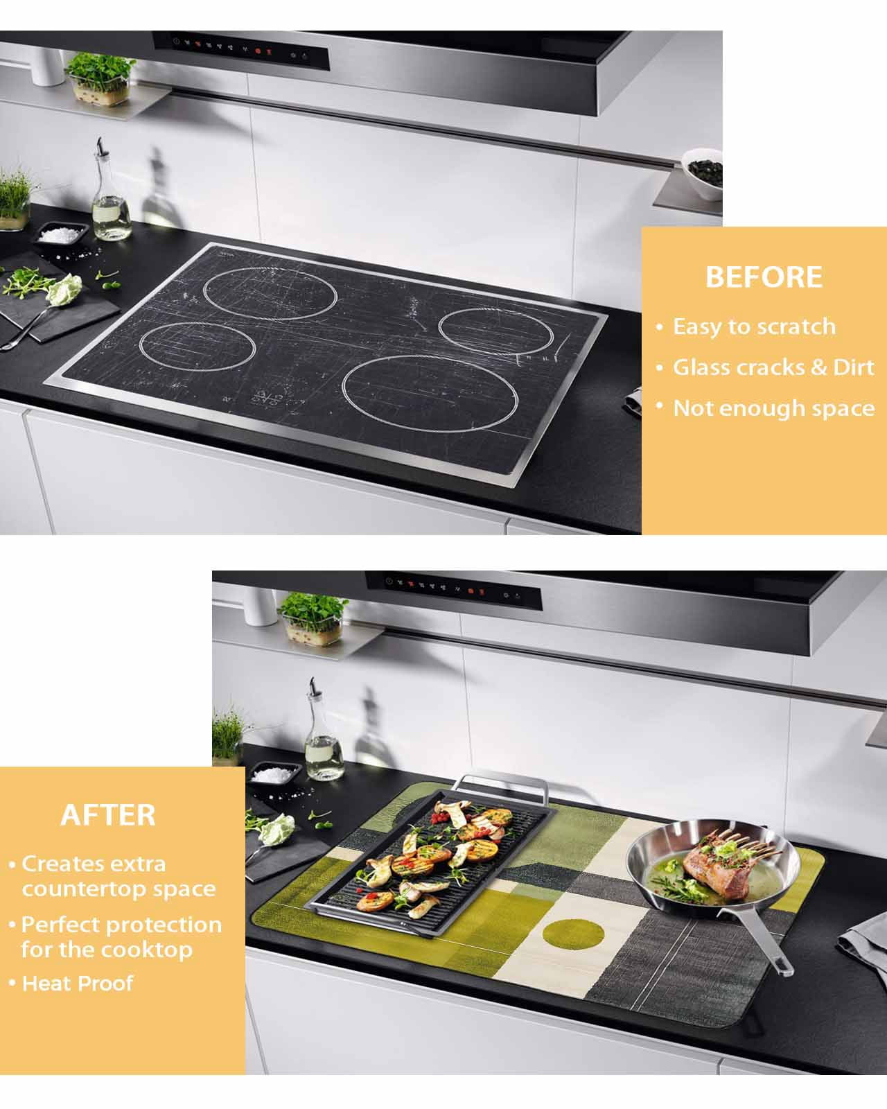 nqOlkjepod Large Induction Cooktop Protector Mat 24"x21", Geometric Green Stove Top Covers for Electric Stove, Middle Century Simple Abstract Art Stove Burner Cover Mats, Glass Top Stove Cover