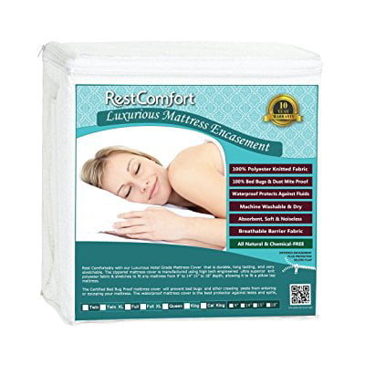 Twin XL, Stretches 9 to 15 Depth RestComfort Zippered Mattress Protector and Encasement Dust Mite and Bed Bug Proof with Cotton Terry Top Hypoallergenic and Water Resistant