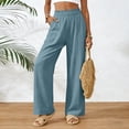 thumbnail image 6 of larppty Women Linen Pants Summer Wide Leg Pants Boho Elastic Waist Pant Flowy Beach Pant with Pockets（Blue， S）, 6 of 8
