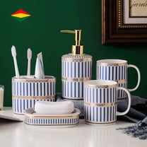 Heavenly Designs Watson Bathroom Accessories - Blue and White Porcelain Set - Adult