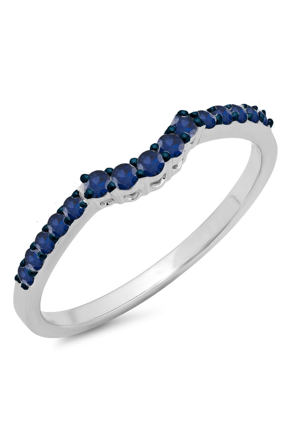 Collection 0.30 Carat (ctw) 14K Round Blue Sapphire Ladies Wedding Stackable Ring 1/3 CT, White Gold, Size 10
