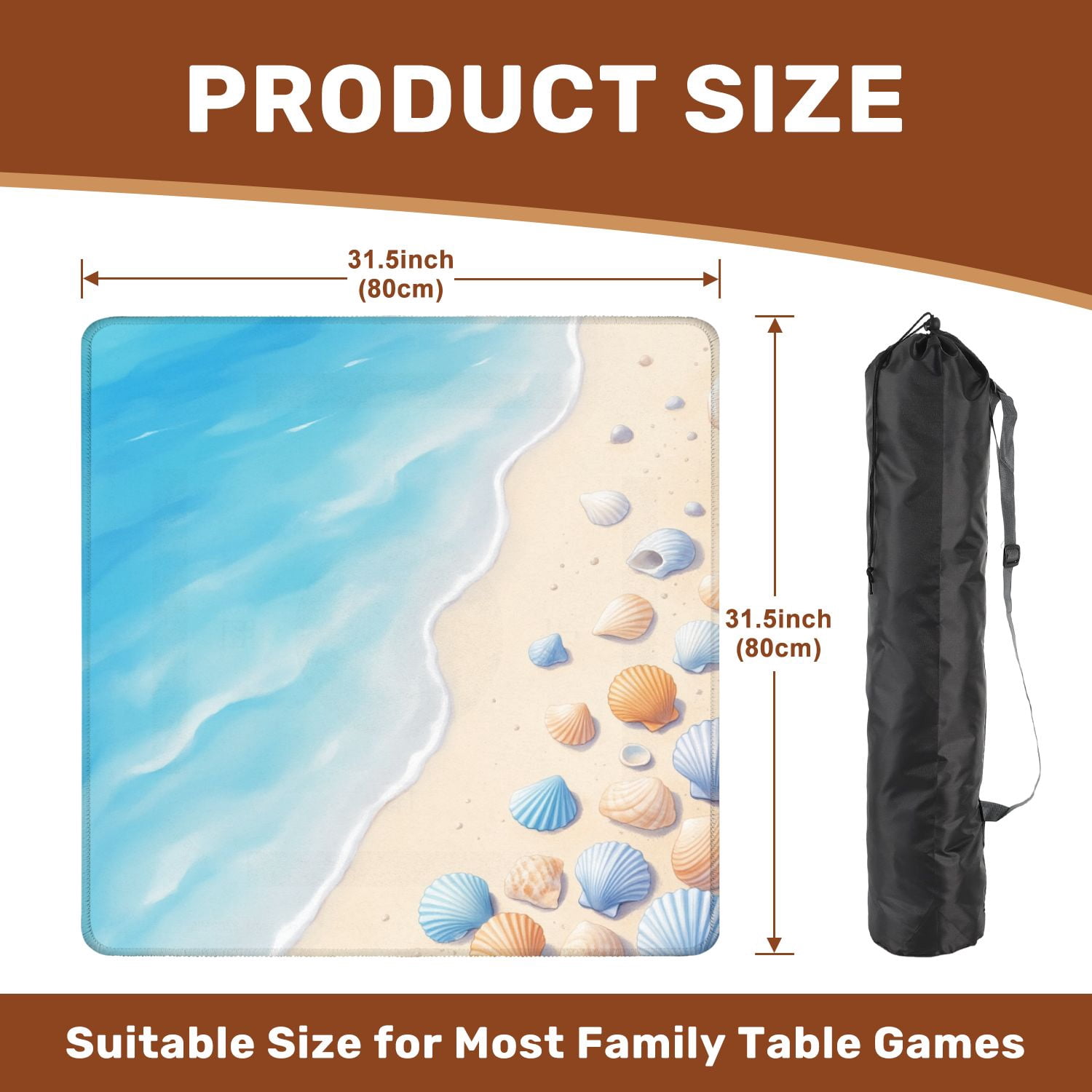 Mahjong Mat 31.5" x 31.5" Colorful Seashells Sandy Beach Gentle Ocean Waves Non-Slip Noise Reduction American Mahjong Tiles Table Cover for Dominoes Poker Card Board Games Gift