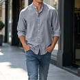 thumbnail image 3 of Aestivo Men's Mandarin Collar Button Down Solid Shirt, Modern Fit Long Sleeve Top, Casual Solid Shirt for Work Formal Leisure, Gray L, 3 of 3