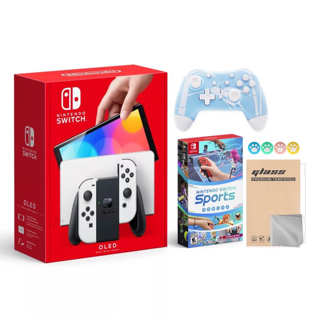 Nintendo Switch OLED Neon Red Blue, Nintendo Switch Sports, Mytrix Controller & Accessories
