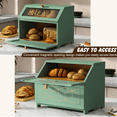 thumbnail image 2 of Double Layer Bread Box with Golden Trim for Kitchen Countertop, Wooden Bread Container for Kitchen Counter, Corner Bread Storage for Homemade Bread Green, 2 of 6