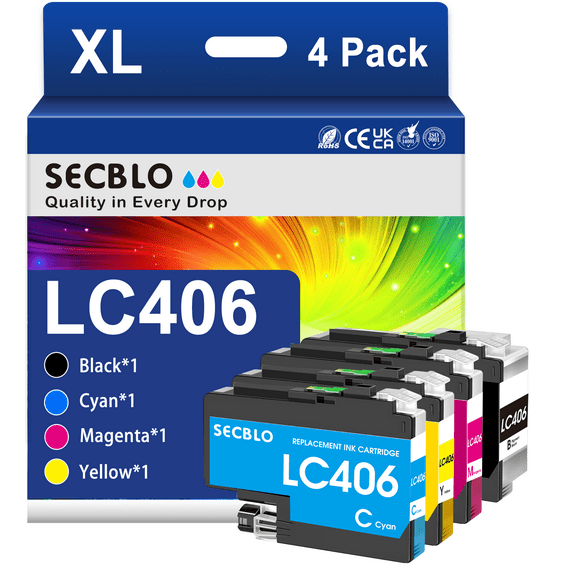 LC406 Ink for Brother 406 Ink Cartridge LC406XL 406XL LC 406 XL for MFC-J4335DW J6955DW J5855DW Printer(4-Pack)