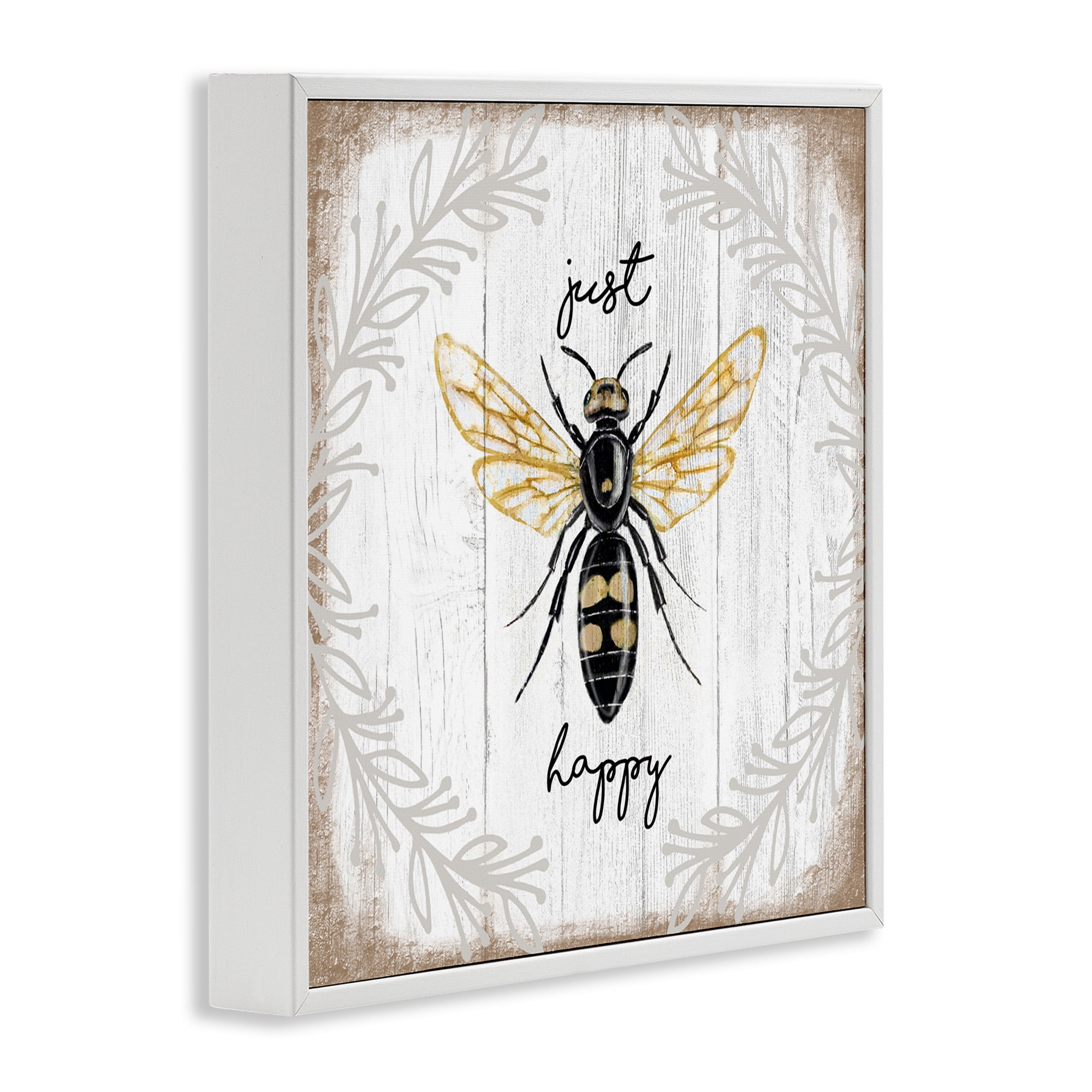 Stupell Industries Just Be Happy Charming Bee Animals & Insects Painting White Framed Art Print Wall Art, 12 x 12