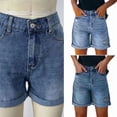 thumbnail image 2 of Fashionable High Rise Rolled Edge Denims Shorts For Women Solid Color Short Jeans With Distressed Detail And Pockets, 2 of 20