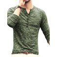 thumbnail image 2 of Haut Homme Col Rond Bouton Blouse Homme Automne Haut Basique Manches Longues T-Shirt Décontracté Slim, Vert, L, 2 of 5