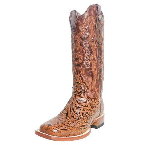 Tanner Mark Boots Womens Women’s Embossed Floral Hand Tool in Classic Cognac