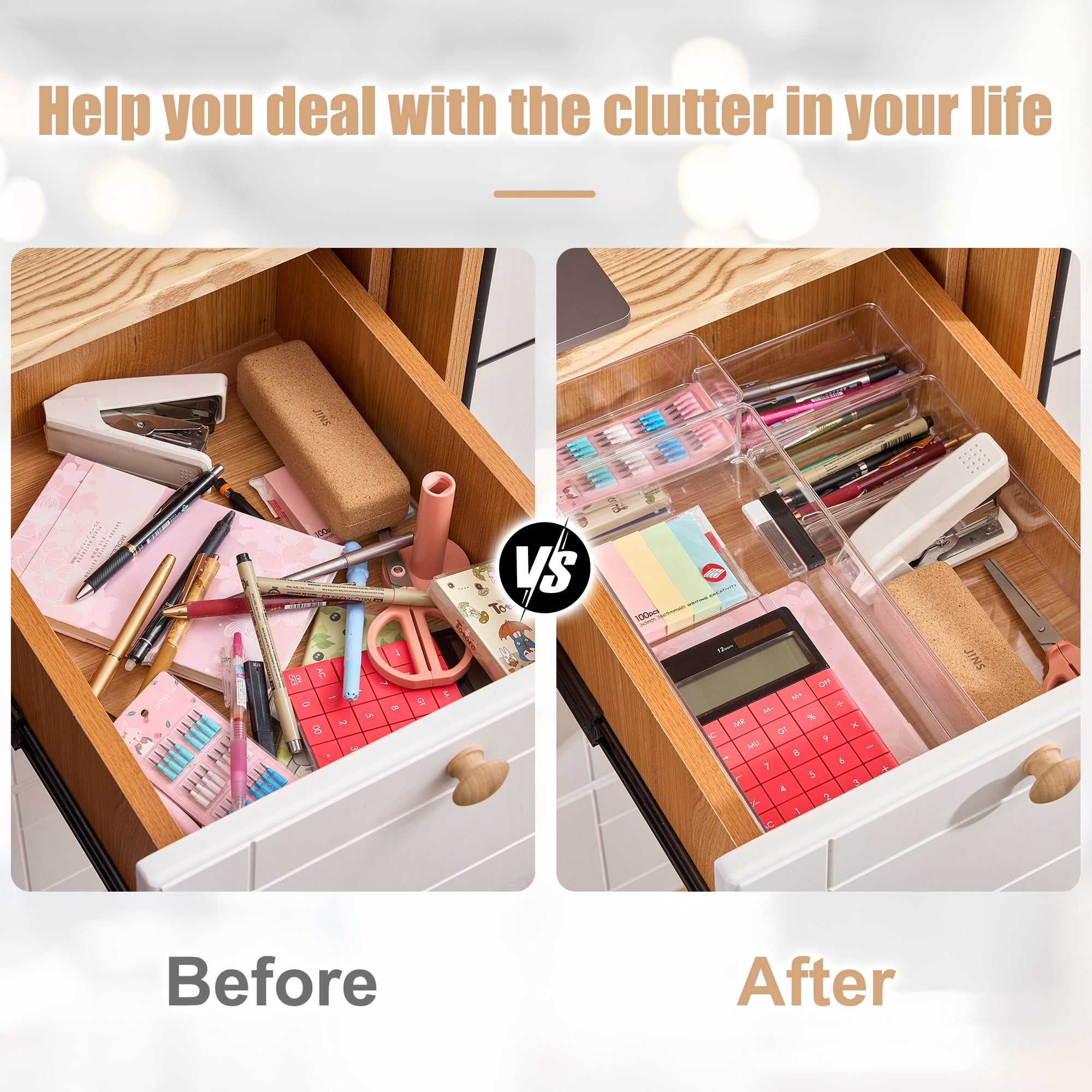 Clear Drawer Organizer Set for Kitchen Storage