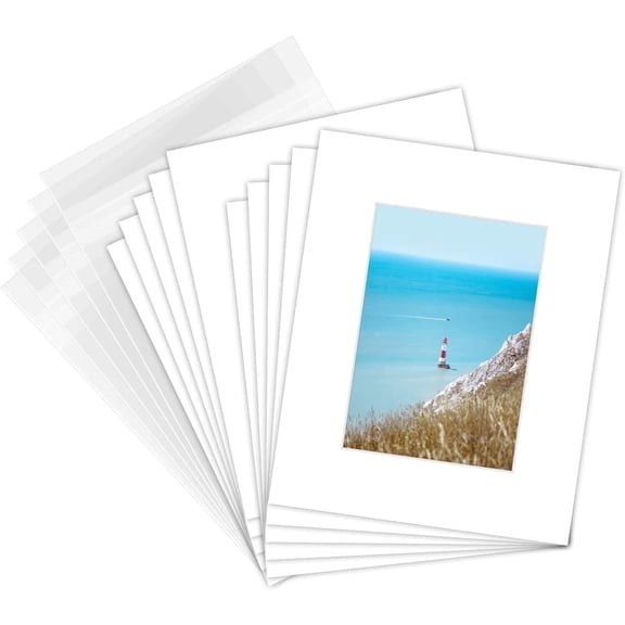 Golden State Art 25-Piece 8x10 Acid Free Mats for 5x7 Photos with Clear Bags, White