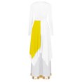thumbnail image 2 of iiniim 2pcs Women Liturgical Praise Dancewear Long Sleeve Metallic Color Irregular Hem Worship Dress Wide Leg Pants Yellow S, 2 of 7