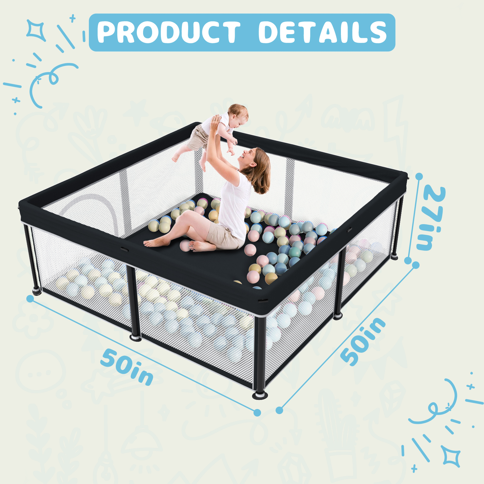 G TALECO GEAR Foldable Baby Playpen 50x50 With Mat photo 7