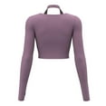 thumbnail image 6 of Zedker Women's Crewneck Long Sleeve Workout Tops Fashion Fake Two Pieces Casual Yoga Shirts for Fitness and Running,Purple,XXL, 6 of 9