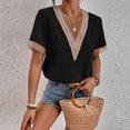 thumbnail image 2 of Blusa de encaje de crochet negra elegante XXL con escote en V, corte holgado y mangas cortas para un look de cita moderno, 2 of 5