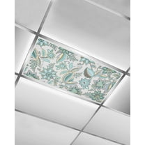 Fluorescent Light Covers for Ceiling Lights 1 Pack,Boho Green Magnetic Ceiling Light Covers 2x4ft for Classroom Office School,Ethnic Vintage Floral Modern Geometric Overhead Drop Ceiling Light Shade